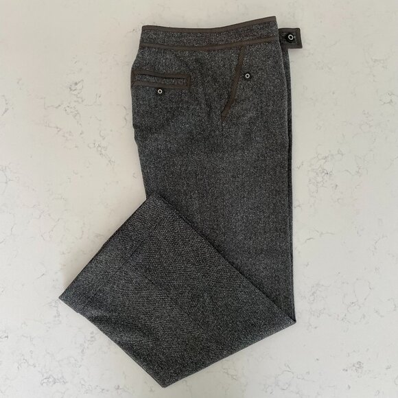 Tory Burch Tweed Virgin Wool Blend Cuffed Lined Pants Ribbon Detail Grey Blk M - Picture 1 of 13